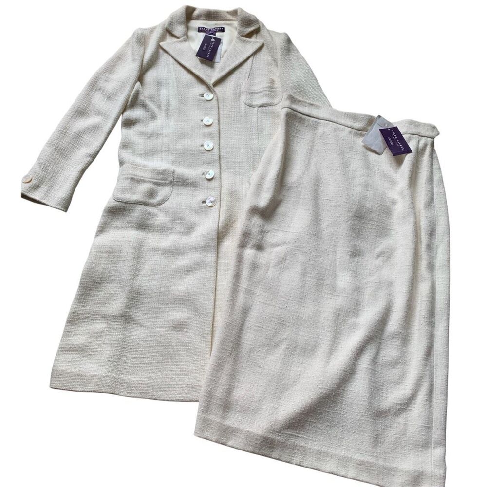 NEW NWT Ralph Lauren Purple Label VINTAGE SILK long BLAZER & SKIRT SUIT SET sz 1